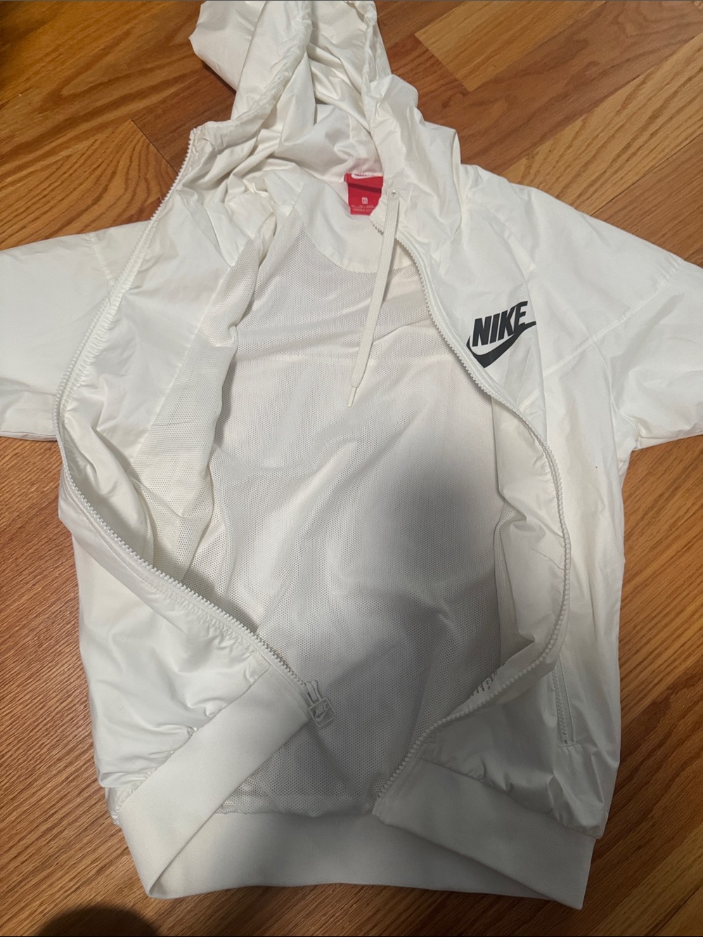 Nike White Women's Hooded Bomber Jacket with Black Logo - Picture 5 of 5